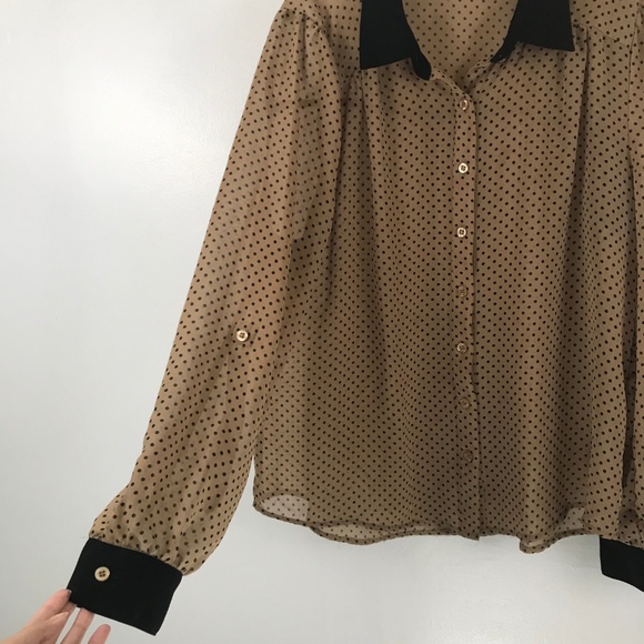 Mine Too Black Tan Polka Dot Button Down Top XL - Picture 4 of 8